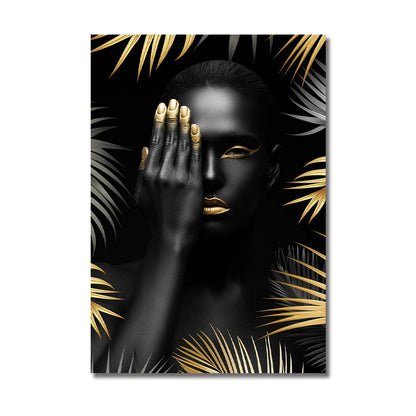 African Woman Make Up With Gold Leaves Canvas
