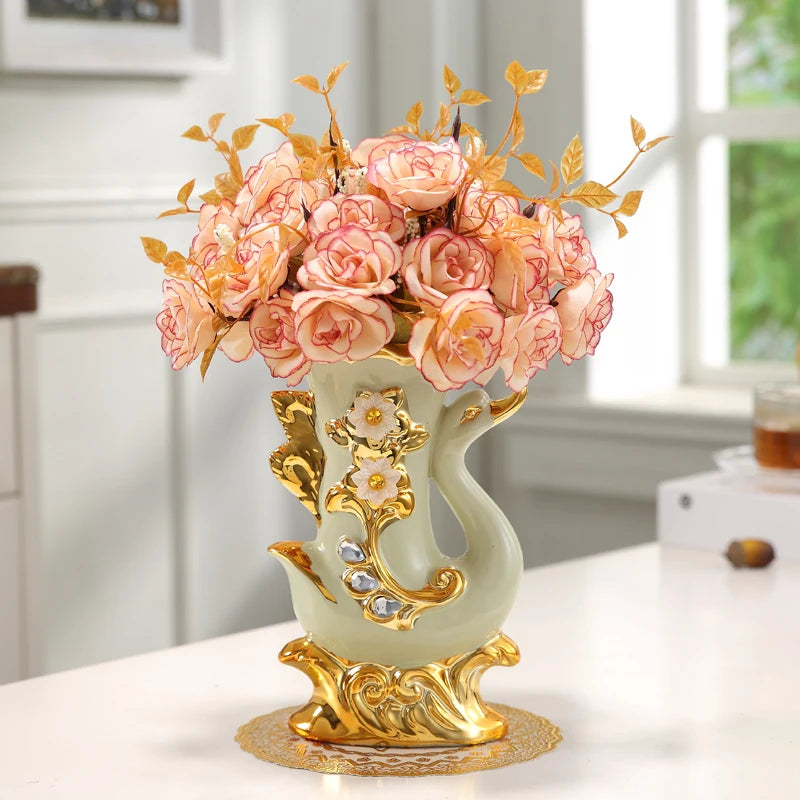 Beautiful Elephant/Swan Golden Vases