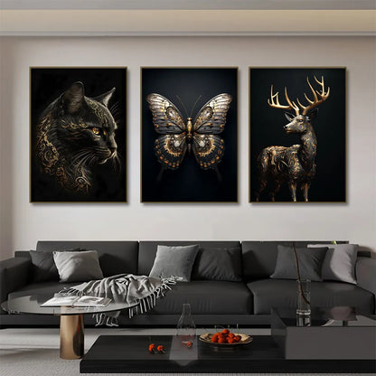 Black Gold Animal Canvas Paintings