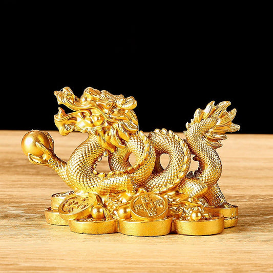 Chinese Auspicious Gold Dragon Figurine