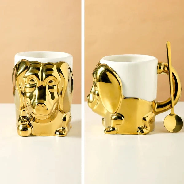 Creative Gold Dog Mug & Spoon