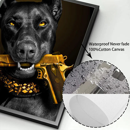 Dog with Gold Gun Canvas