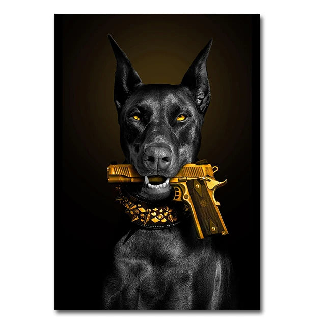 Dog with Gold Gun Canvas